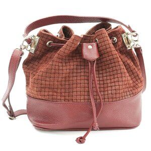 Bucket Bag Burgundy Made in Italy Woven Suede Leather Cinch BORSE In PELLE Purse